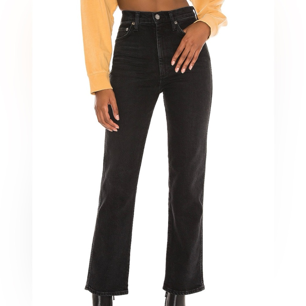 AGOLDE Pinch Waist High Rise Kick Flare Jeans in Panoramic (Black) Size 27
